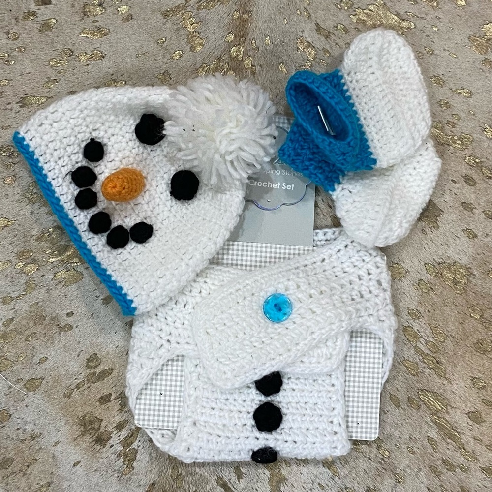 Knit Diaper Cover Booties Hat Snowman Newborn Pics